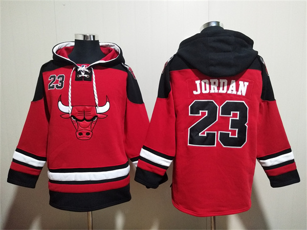 Men's Chicago Bulls #23 Michael Jordan Red/Black Ageless Must-Have Lace-Up Pullover Hoodie