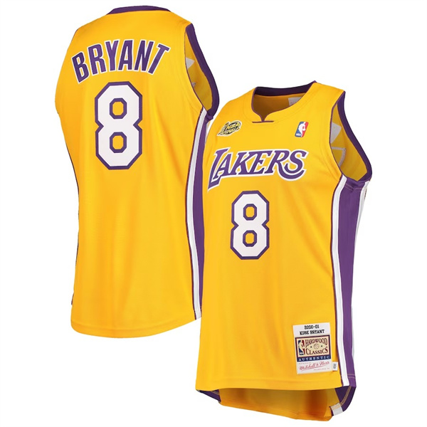 Men's Los Angeles Lakers #8 Kobe Bryant Gold Throwback Stitched basketball Jersey