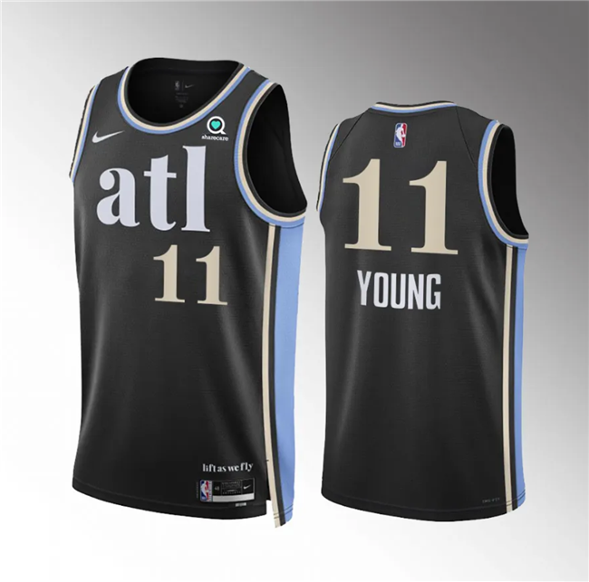 Men's Atlanta Hawks #11 Trae Young 2023/24 Black City Edition Stitched Basketball Jersey