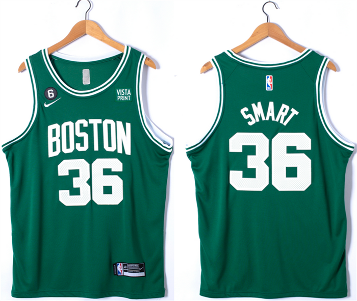 Men's Boston Celtics #36 Marcus Smart Green No.6 Patch Stitched Basketball Jersey