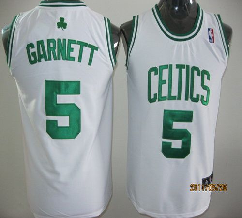 Men's Boston Celtics #5 Kevin Garnett White Stitched Basketball Jersey