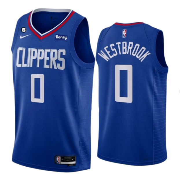 Men's Los Angeles Clippers #0 Russell Westbrook Blue With NO.6 Patch Stitched Jersey