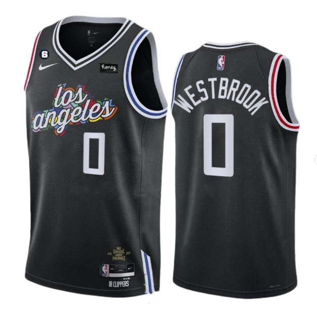 Men's Los Angeles Clippers #0 Russell Westbrook Black 2022/23 City Edition With NO.6 Patch Stitched Jersey