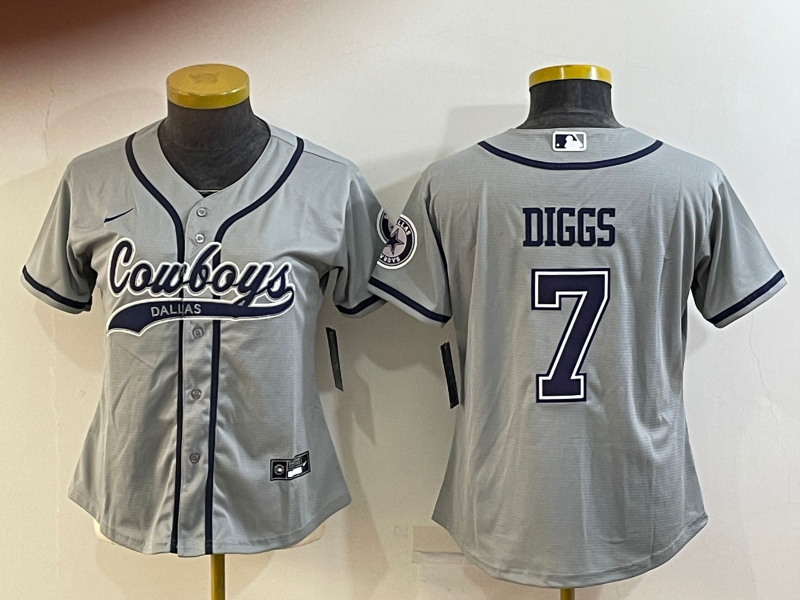 Women's Dallas Cowboys #7 Trevon Diggs Grey With Patch Cool Base Stitched Baseball Jersey(Run Small)