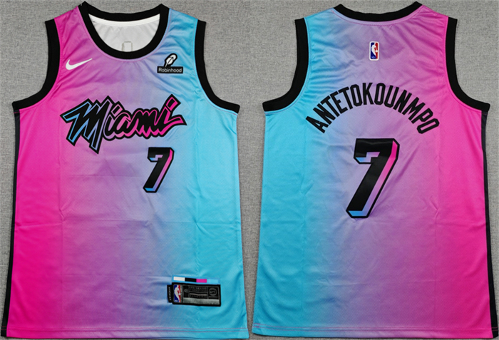 Men's Miami Heat #7 Giannis Antetokounmpo Blue/Pink City Edition Stitched Basketball Jersey