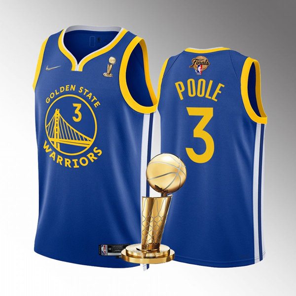 Men's Golden State Warriors #3 Jordan Poole 2022 Royal NBA Finals Champions Stitched Jersey