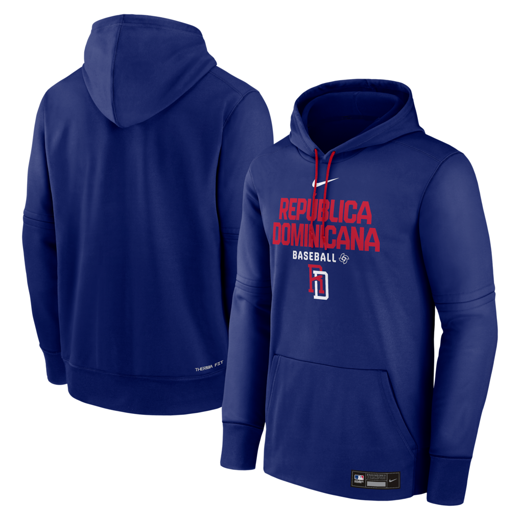 Men's Dominican Republic Baseball Royal 2026 World Baseball Classic Collection Dri-FIT Long Sleeve Hooded T-Shirt