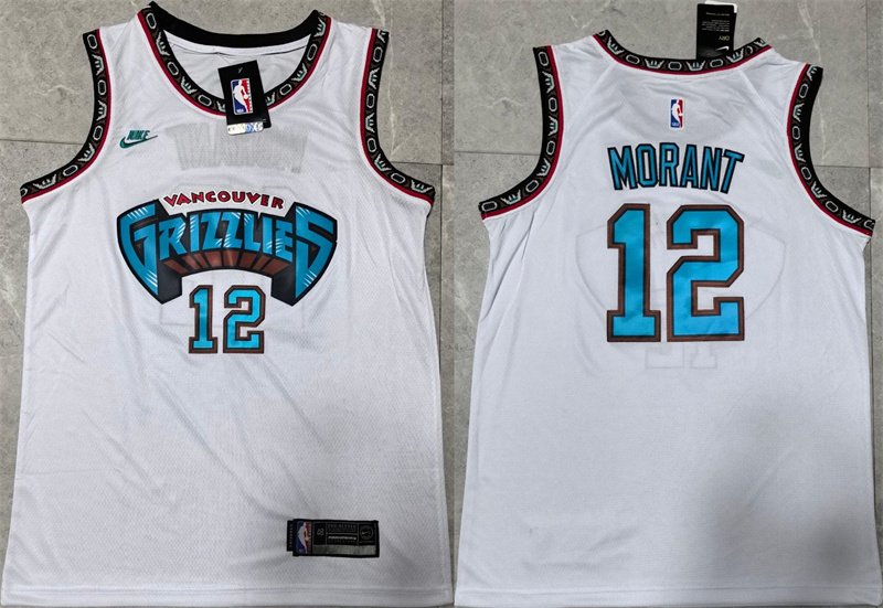 Men's Memphis Grizzlies #12 Ja Morant White Stitched Basketball Jersey Men's Memphis Grizzlies #12 Ja Morant White Stitched Basketball Jersey