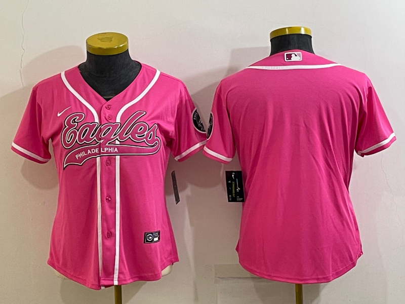 Women's Philadelphia Eagles Blank Pink With Patch Cool Base Stitched Baseball Jersey(Run Small)