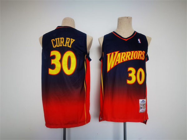 Men's Golden State Warriors #30 Stephen Curry Navy/Red Throwback Stitched Jersey