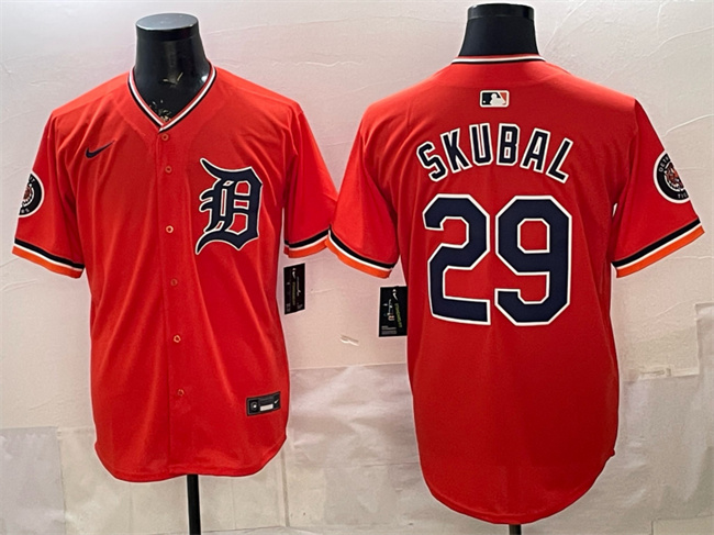 Men's Detroit Tigers #29 Tarik Skubal Orange 2026 Alternate Vapor Premier Limited Stitched Baseball Jersey Men's Detroit Tigers #29 Tarik Skubal Orange 2026 Alternate Vapor Premier Limited Stitched Baseball Jersey