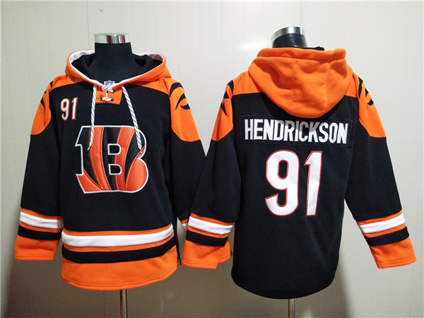 Men's Cincinnati Bengals #91 Trey Hendrickson Orange/Black Ageless Must-Have Lace-Up Pullover Hoodie
