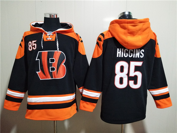 Men's Cincinnati Bengals #85 Tee Higgins Orange/Black Ageless Must-Have Lace-Up Pullover Hoodie