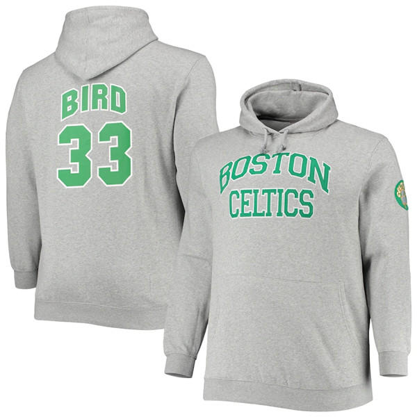 Men's Boston Celtics #33 Larry Bird Grey Pullover Hoodie