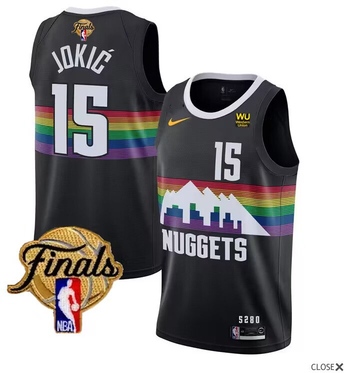 Men's Denver Nuggets #15 Nikola Jokic Black 2023 Finals City Edition Stitched Basketball Jersey