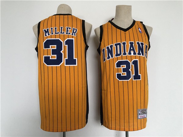 Men's Indiana Pacers #31 Reggie Miller Yellow Throwback Stitched Jersey