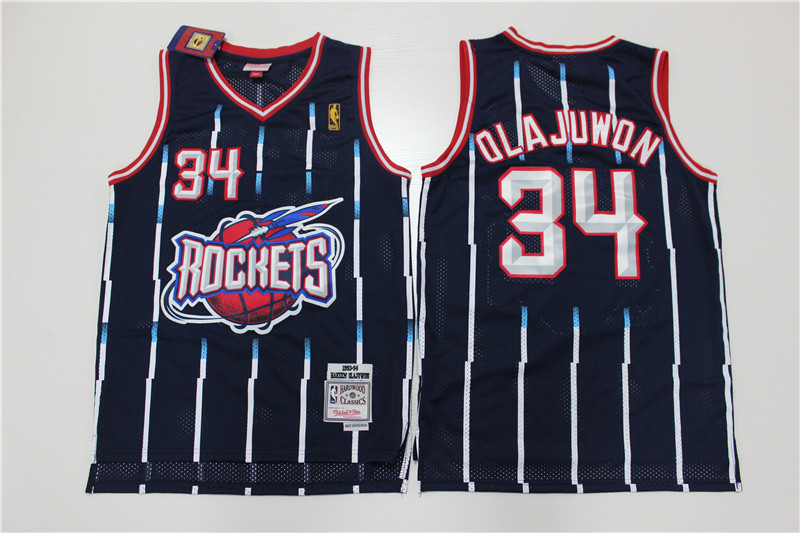 Men's Houston Rockets #34 Hakeem Olajuwon Black Hardwood Classics Stitched Jersey