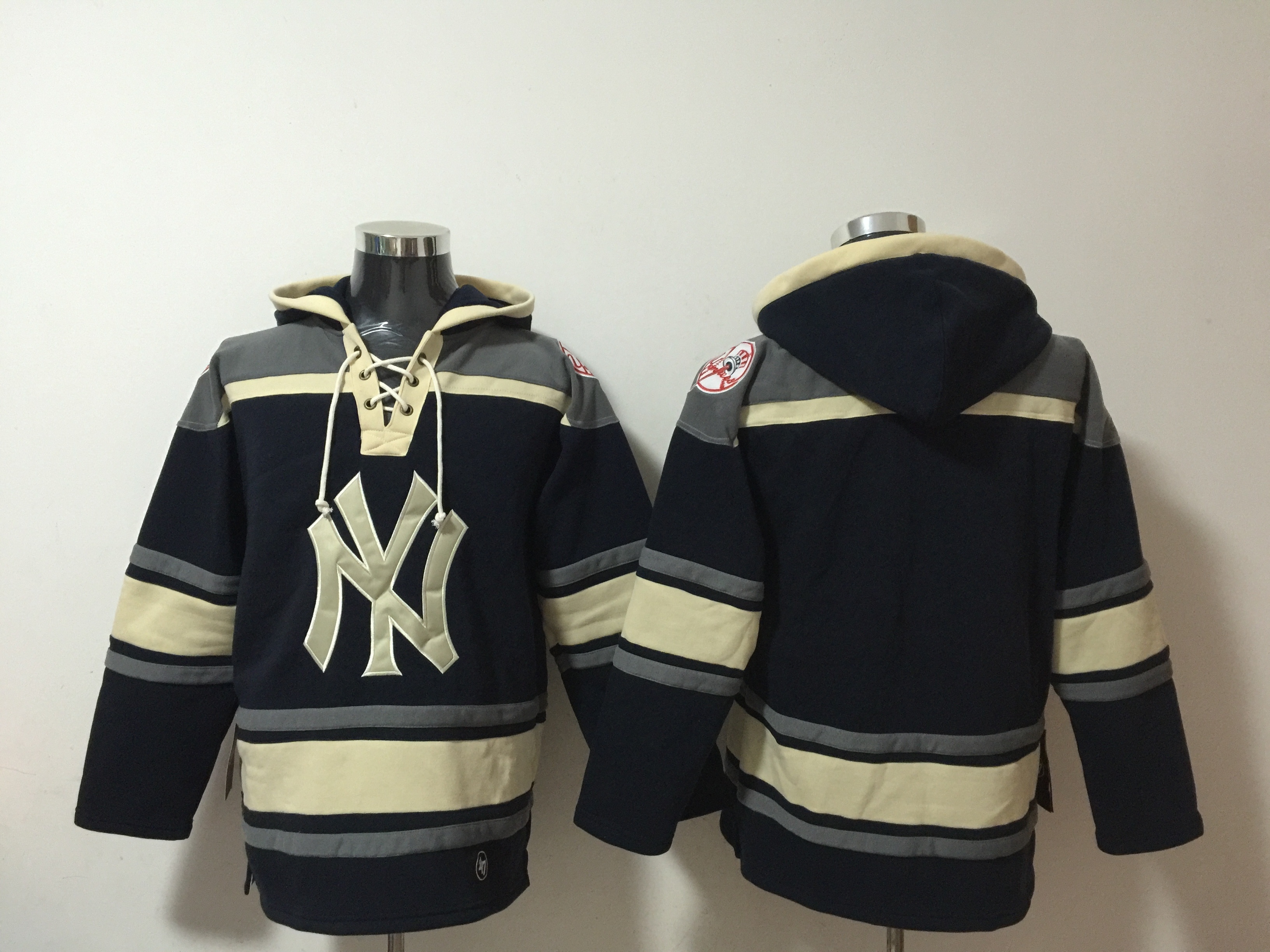 Men's New York Yankees Blank Navy Ageless Must-Have Lace-Up Pullover Hoodie