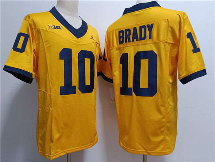 Men's Michigan Wolverines #10 Tom Brady Yellow Stitched Jersey