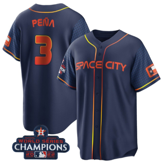 Youth Houston Astros #3 Jeremy Peña Navy 2022 World Series Champions City Connect Stitched BaseballJersey