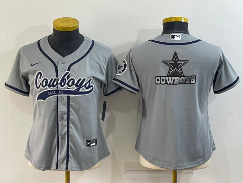 Women's Dallas Cowboys Grey Team Big Logo With Patch Cool Base Stitched Baseball Jersey(Run Small)