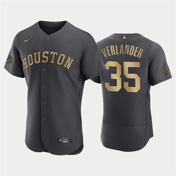 Men's Houston Astros #35 Justin Verlander 2022 All-Star Charcoal Flex Base Stitched Baseball Jersey