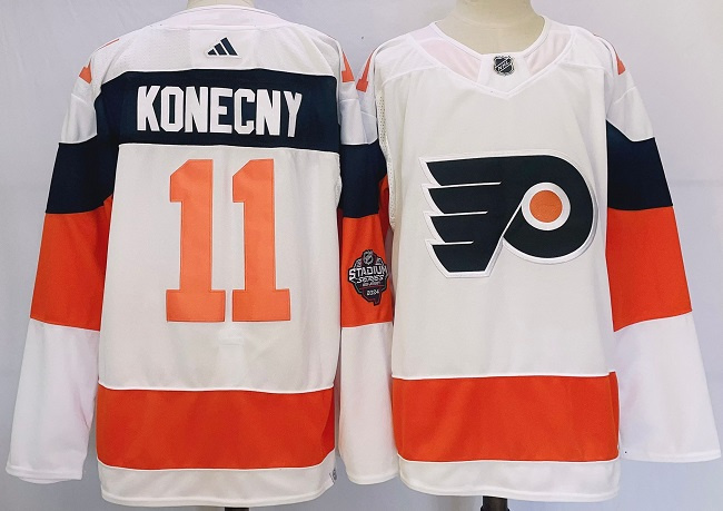 Men's Philadelphia Flyers #11 Travis Konecny White 2023-2024 Stadium Series Stitched Jersey