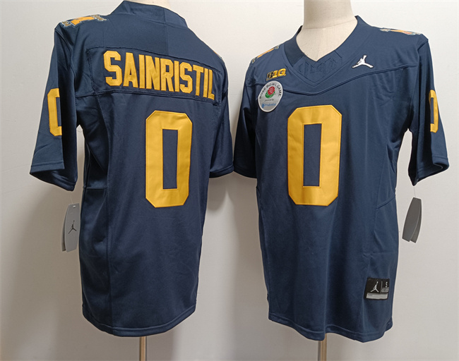 Men's Michigan Wolverines #0 Mike Sainristil 2023 F.U.S.E. Navy Rose Bowl Patch Stitched Jersey