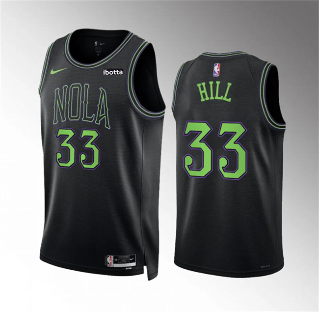 Men's New Orleans Pelicans #33 Malcolm Hill Black City Edition Stitched Basketball Jersey