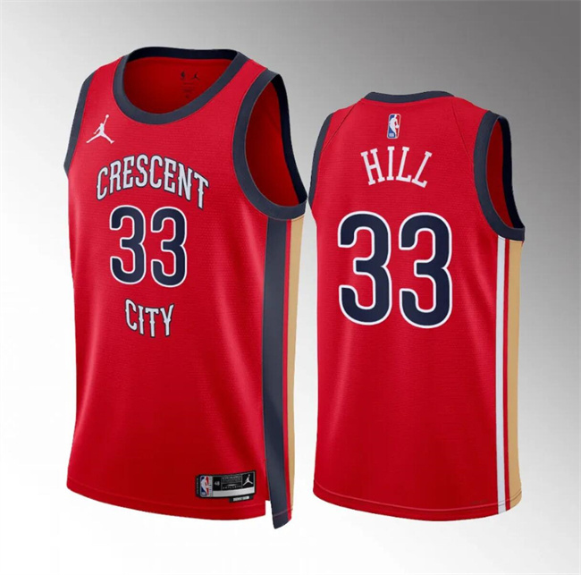 Men's New Orleans Pelicans #33 Malcolm Hill Red 2022/23 Statement Edition Stitched Basketball Jersey