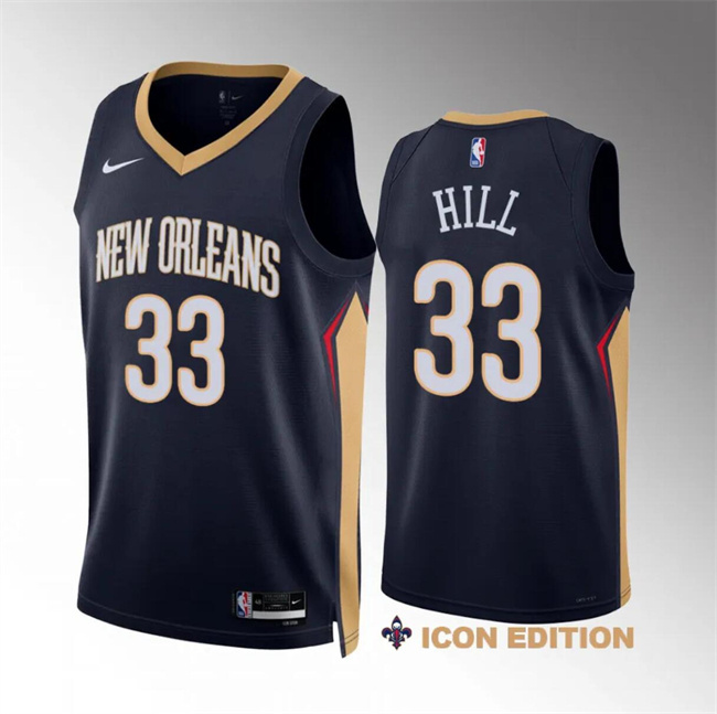Men's New Orleans Pelicans #33 Malcolm Hill Navy Icon Edition Stitched Basketball Jersey