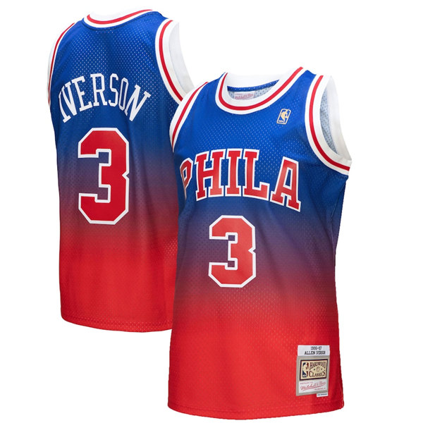 Men's Philadelphia 76ers #3 Allen Iverson Red/Royal Mitchell & Ness Swingman Stitched Jersey