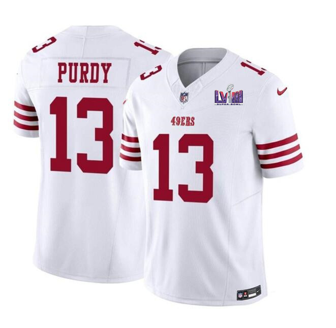 Youth San Francisco 49ers #13 Brock Purdy White F.U.S.E. Super Bowl LVIII Patch Vapor Untouchable Limited Stitched Football Jersey