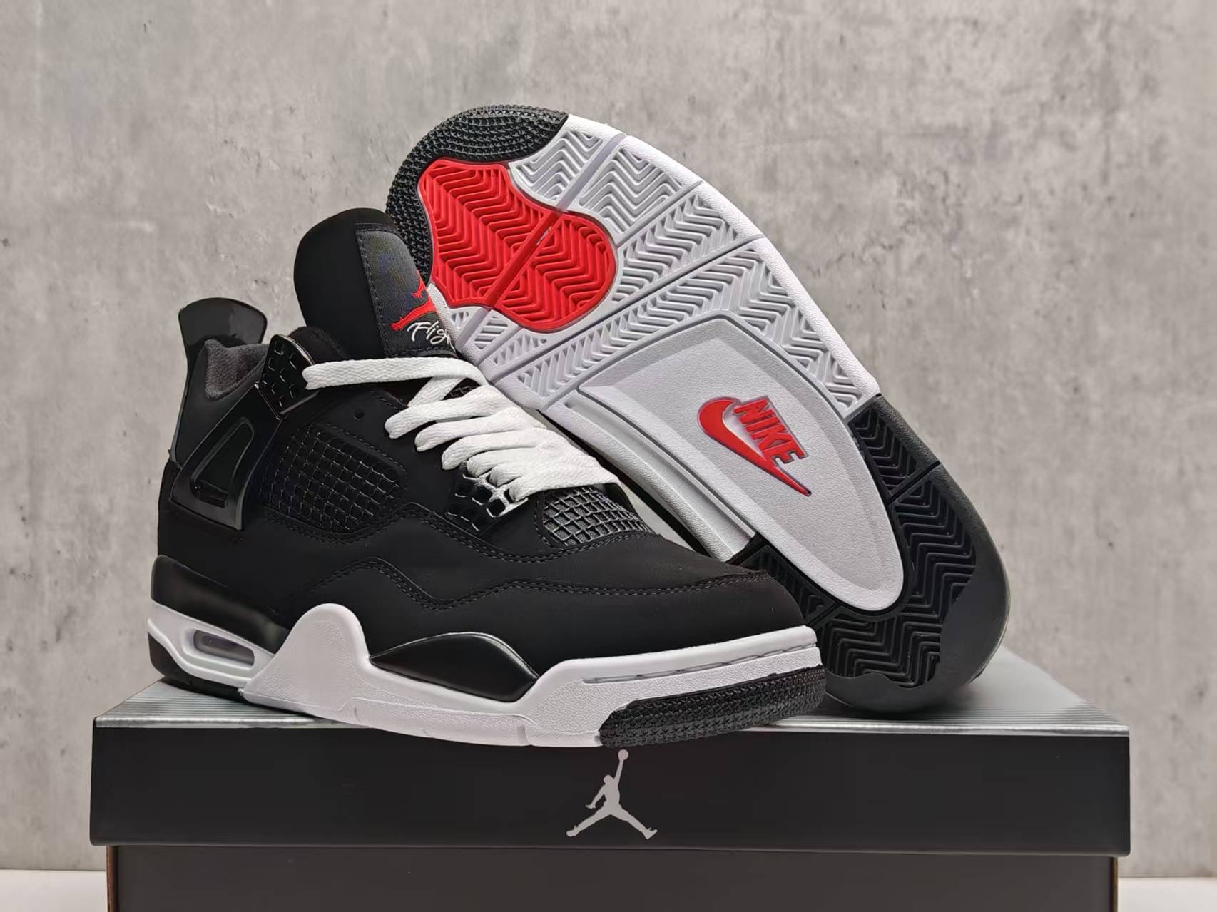 Women's Running weapon Jordan 4 Black Shoes 083