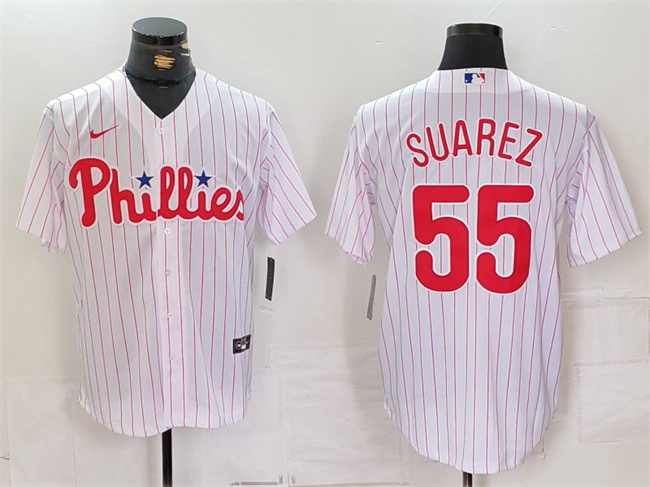 Men's Philadelphia Phillies #55 Ranger Suárez White Cool Base Stitched Jersey Men's Philadelphia Phillies #55 Ranger Suárez White Cool Base Stitched Jersey