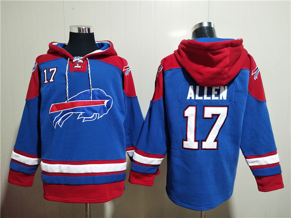 Men's Buffalo Bills #17 Josh Allen Red/Blue Ageless Must-Have Lace-Up Pullover Hoodie