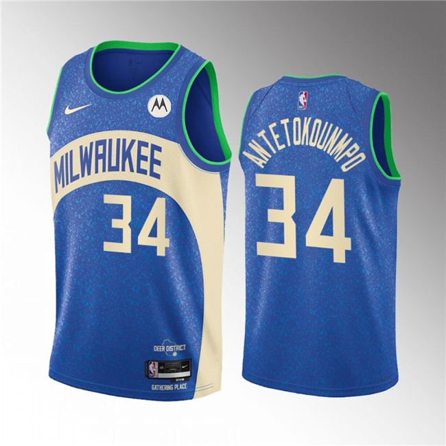 Youth Milwaukee Bucks #34 Giannis Antetokounmpo Blue 2023/24 City Edition Stitched Basketball Jersey