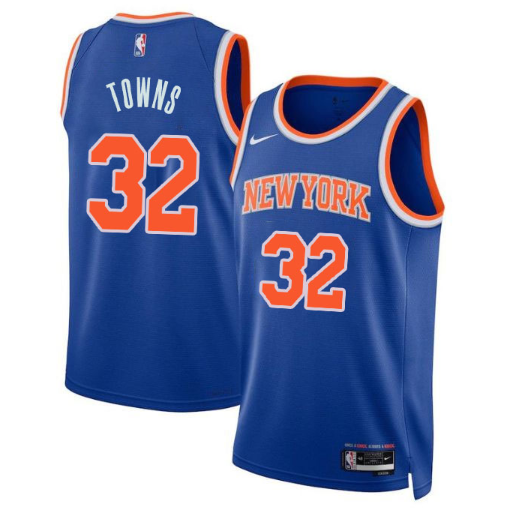 Men's New Yok Knicks #32 Karl-Anthony Towns Blue Icon Edition Swingman Stitched Basketball Jersey Men's New Yok Knicks #32 Karl-Anthony Towns Blue Icon Edition Swingman Stitched Basketball Jersey