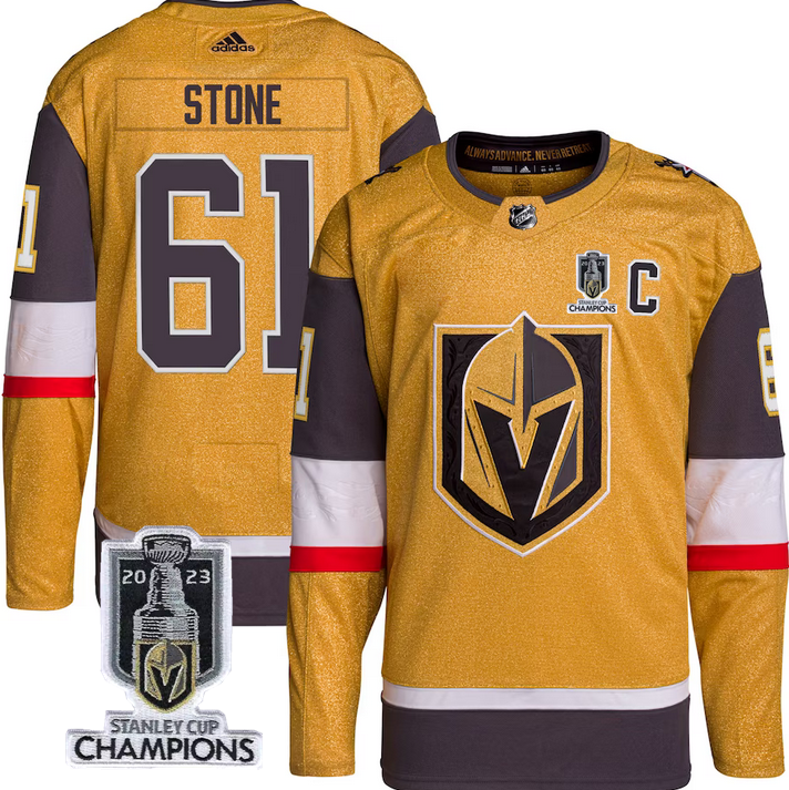 Men's Vegas Golden Knights #61 Mark Stone Gold 2023 Stanley Cup Champions Stitched Jersey