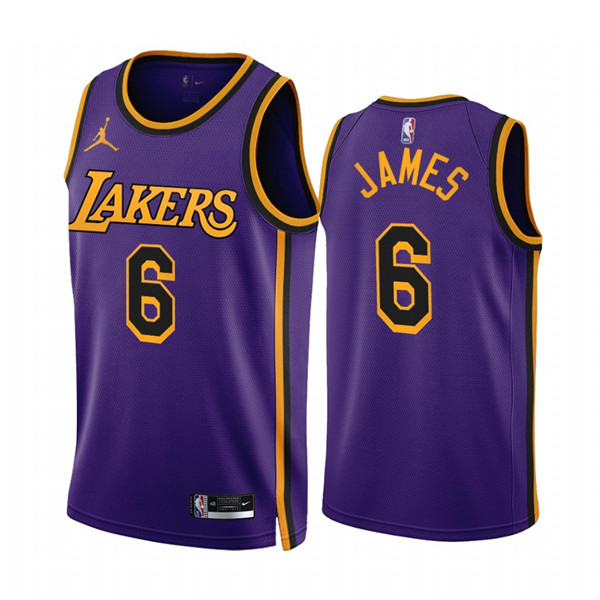 Men's Los Angeles Lakers #6 LeBron James 2022/23 Purple Statement Edition Stitched Basketball Jersey