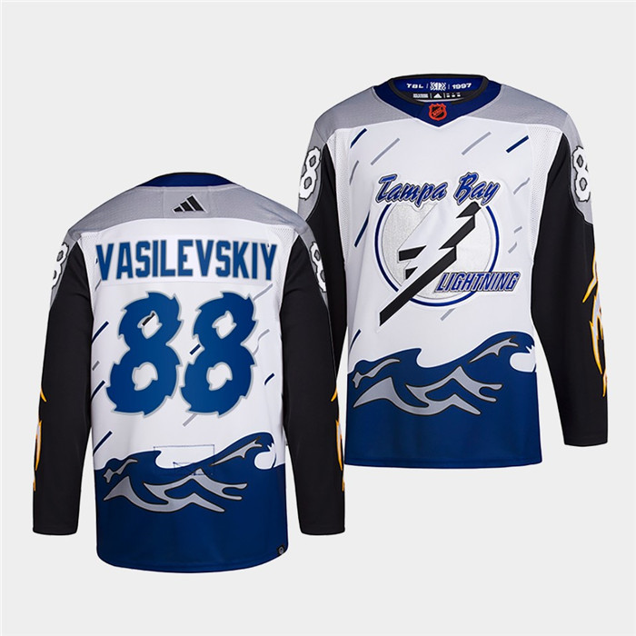 Men's Tampa Bay Lightning #88 Andrei Vasilevskiy White 2022 Reverse Retro Stitched Jersey
