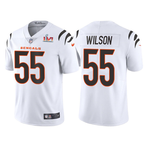 Men's Cincinnati Bengals #55 Logan Wilson 2022 White Super Bowl LVI Vapor Limited Stitched Jersey