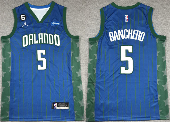 Men's Orlando Magic #5 Paolo Banchero Blue With No.6 Patch Icon Edition Stitched Swingman Jersey Men's Orlando Magic #5 Paolo Banchero Blue With No.6 Patch Icon Edition Stitched Swingman Jersey