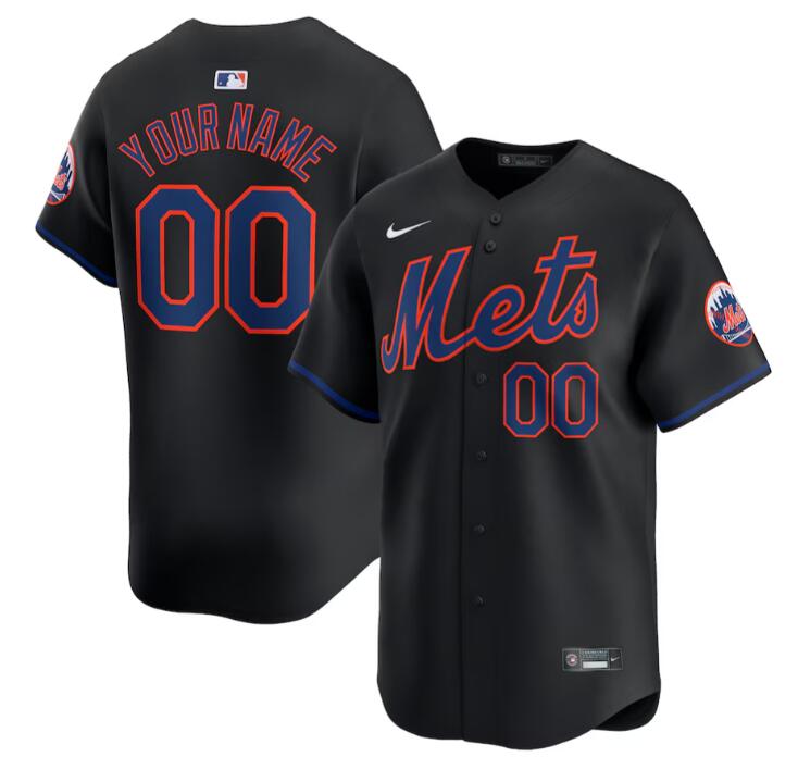Men's New York Mets Customized Black 2024 Alternate Limited Stitched Baseball Jersey