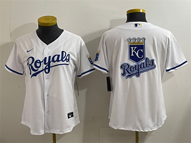 Women's Kansas City Royals Team Big Logo White Cool Base Stitched Jersey(Run Small)