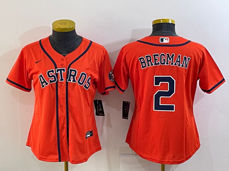 Women's Houston Astros #2 Alex Bregman Orange With Patch Cool Base Stitched Baseball Jersey(Run Small)