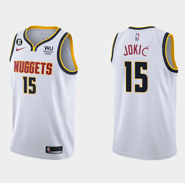 Men's Denver Nuggets #15 Nikola Jokic White 2019/20 Association Edition With NO.6 Patch Stitched Jersey Men's Denver Nuggets #15 Nikola Jokic White 2019/20 Association Edition With NO.6 Patch Stitched Jersey