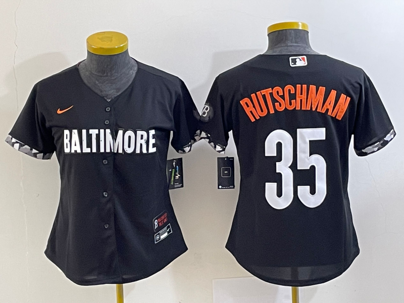 Women's Baltimore Orioles #35 Adley Rutschman Black 2023 City Connect Stitched Baseball Jersey(Run Small)