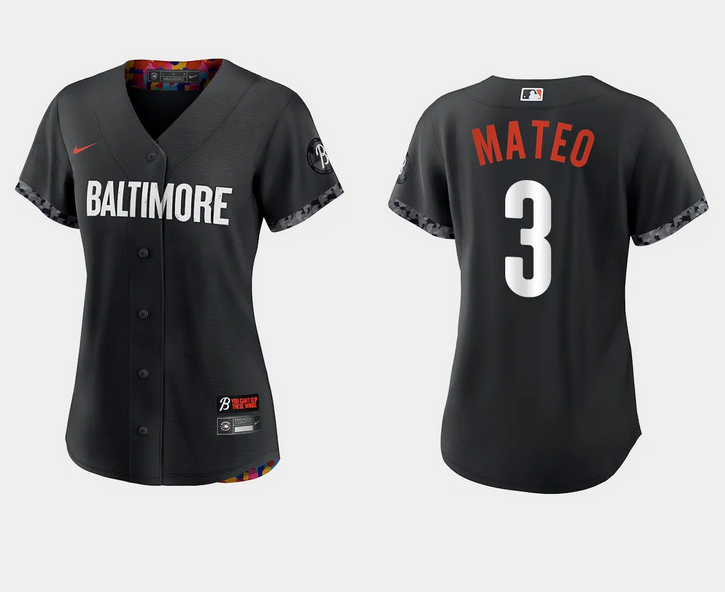 Women's Baltimore Orioles #3 Jorge Mateo Black 2023 City Connect Stitched Baseball Jersey(Run Small)