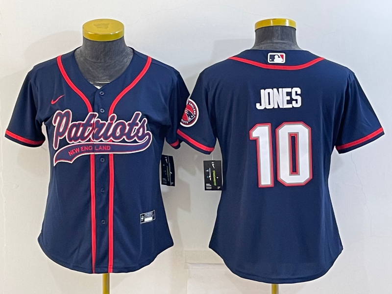 Youth New England Patriots #10 Mac Jones Navy With Patch Cool Base Stitched Baseball Jersey